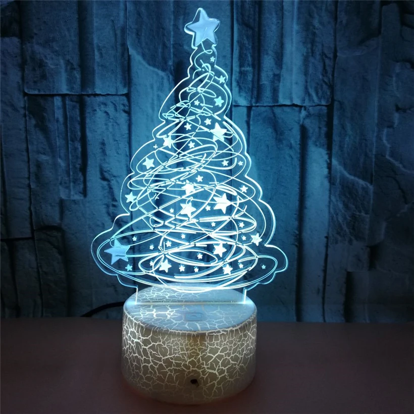 

3D Christmas Tree Night Light 7 Color Flashing Acrylic Christmas Atmosphere Nightlight USB Crack Base Home Decration LED Lamp