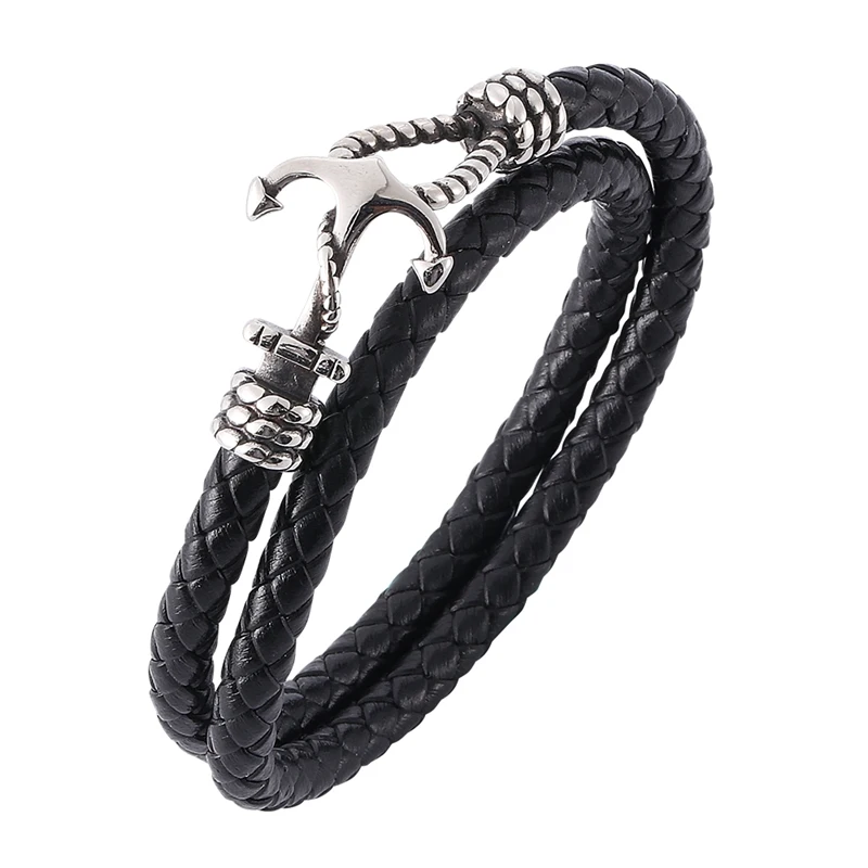 Fashion New Leather Bracelet Men Charm Anchor Bracelet Male Wristband Wrap Leather Womne Jewelry Gifts BB756