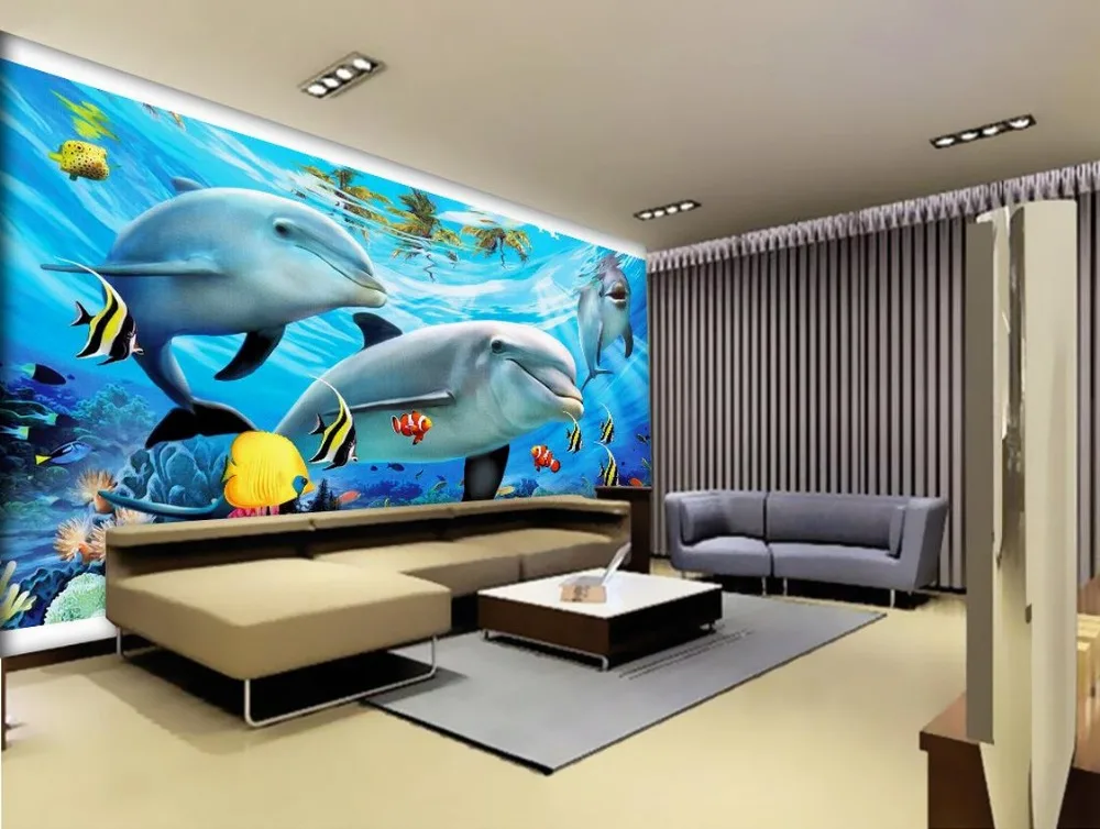 

Papel parede mural wallpaper ocean dolphin 3d stereoscopic wallpaper Home Decoration 3d wallpaper flower