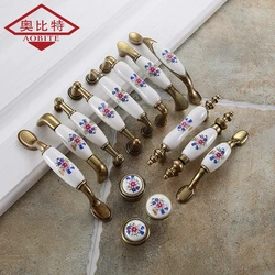 AOBITE Antique Ceramic Drawer Chinese Pull Wardrobe Door Handle Cabinet Door Knob Lucky Flower Home Furniture Handles Knobs