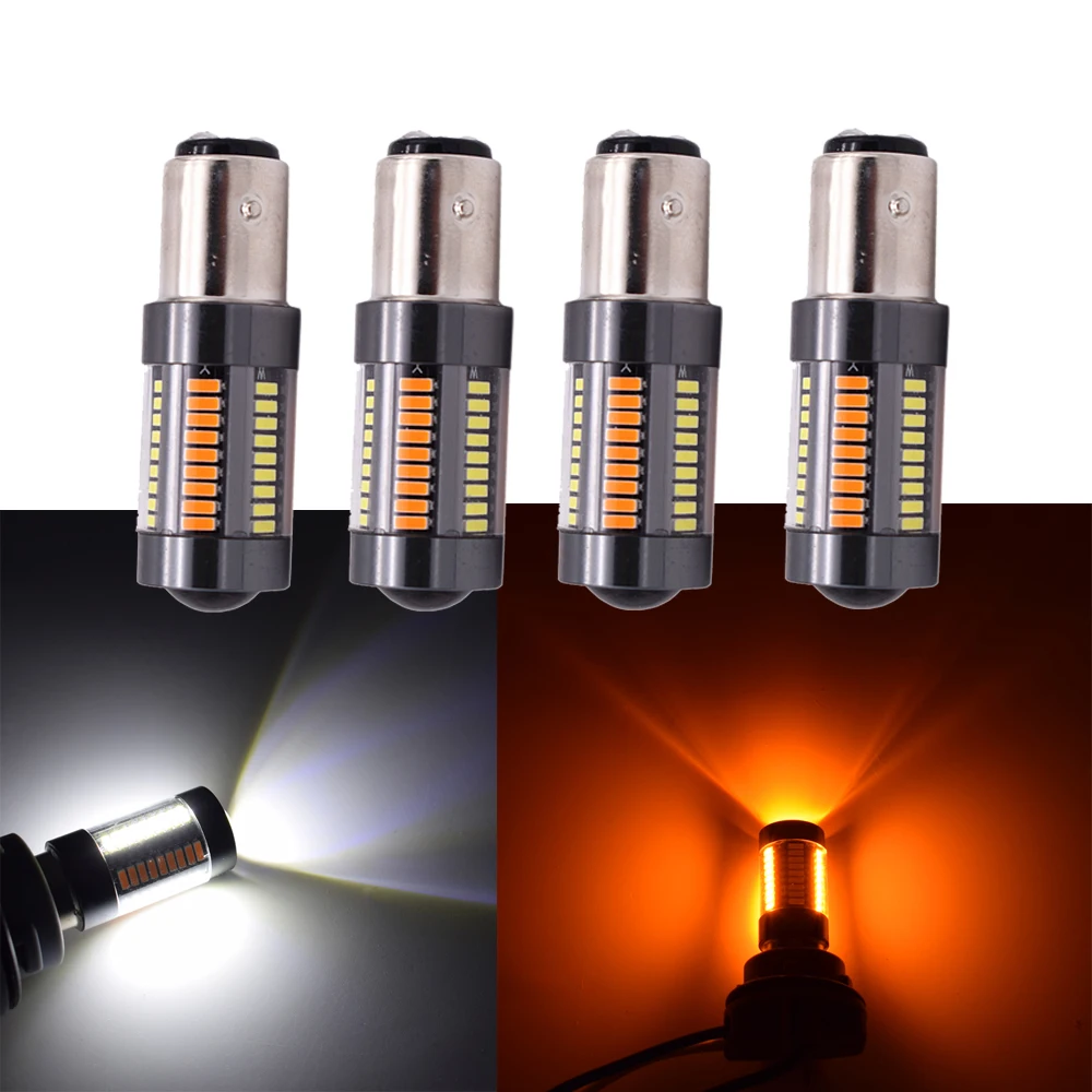 

4PCS 1157 P27 BAY15D 4014 66 SMD LED White/Amber Switchback Car Turn Signal Light Tail Brake Reverse Lamp DC 12V Dual Color