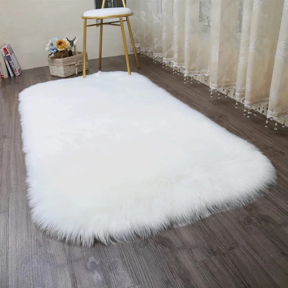 Soft Artificial Sheepskin Rug, Chair Cover, Warm Hairy Carpet, Round Carpet, Bedroom Mat