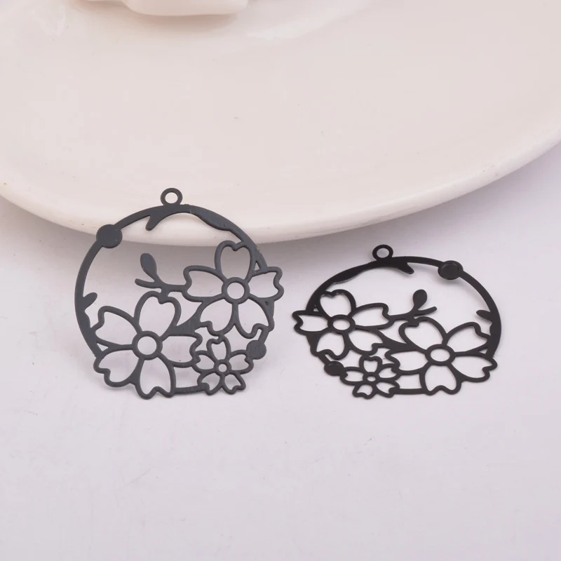 50 Stück AB5442 30*32mm Filigran-Blumenkorb-Anhänger, bemalte Blumenanhänger, DIY-Schmuckzubehör – Detail 4