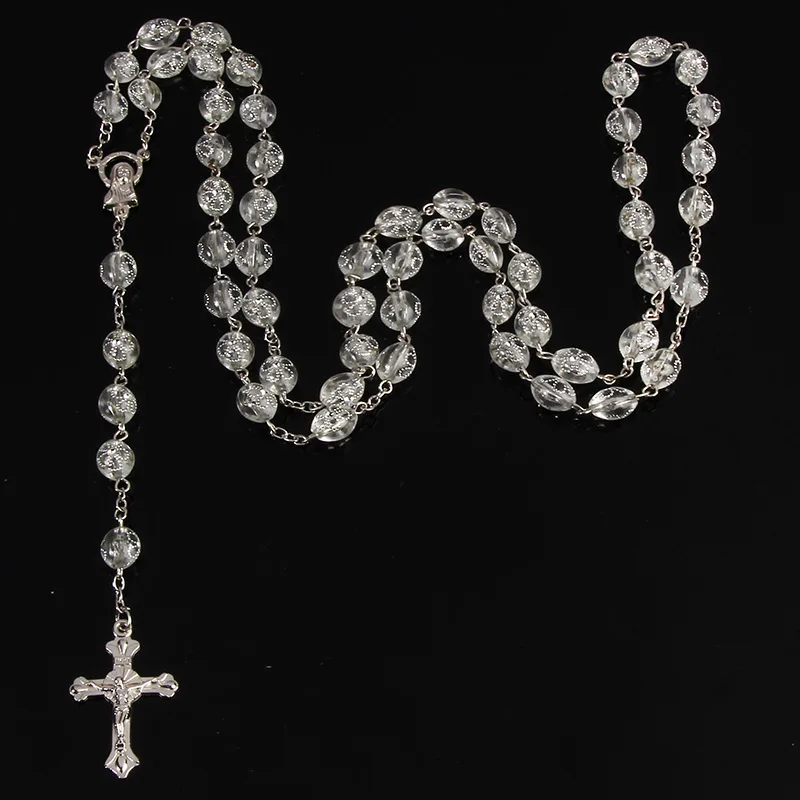 Catholic Crystal Pearl Rosary Catholic Rosary Premium Pearl Cross Necklace Beads Cross Religious Pendant Necklace