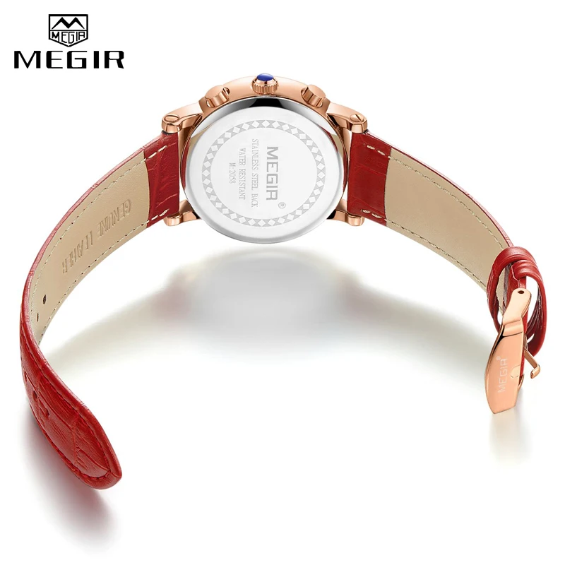 MEGIR Hot Chronograph Women\'s Watches Famous Luxury Top Brand Roman Numerals Female Clock Leather Quartz Ladies Watch Women 2058