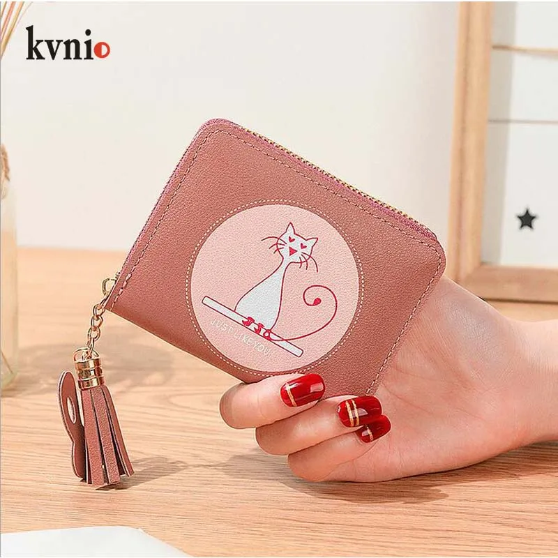 KVNIO-Mini monedero de estilo coreano para mujer, monedero pequeño con borla, bonito gato, Animal, 2019