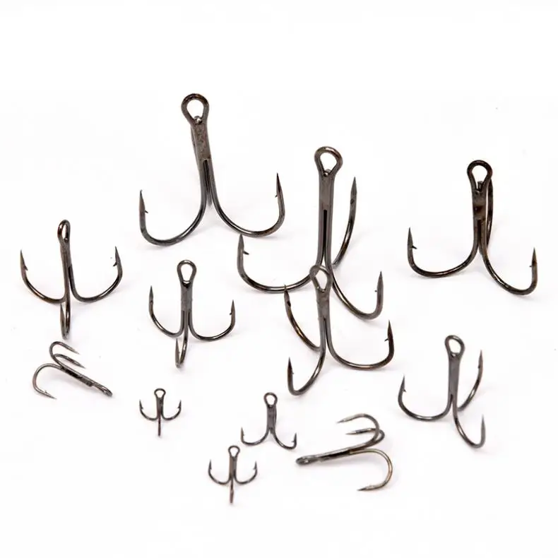 100PCS Gray High Carbon Steel Fish Hook 10# 12# Treble Hooks Fishing Tackle For Bass Soft bait