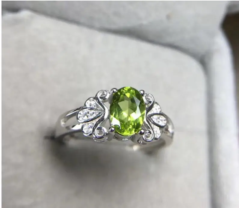 Natural Peridot ring Free shipping Natural real peridot 925 sterling silver Fine jewelry 5*7mm gemstone Handworked rings