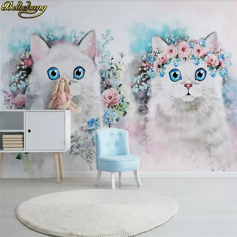 beibehang Custom wallpaper 3D mural Nordic minimalist flower kitten children's room decoration background wall papel de parede