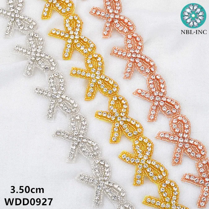 

(10 yards) Wedding dress bridal beaded rhinestone applique trim iron on for wedding dress belt WDD0927