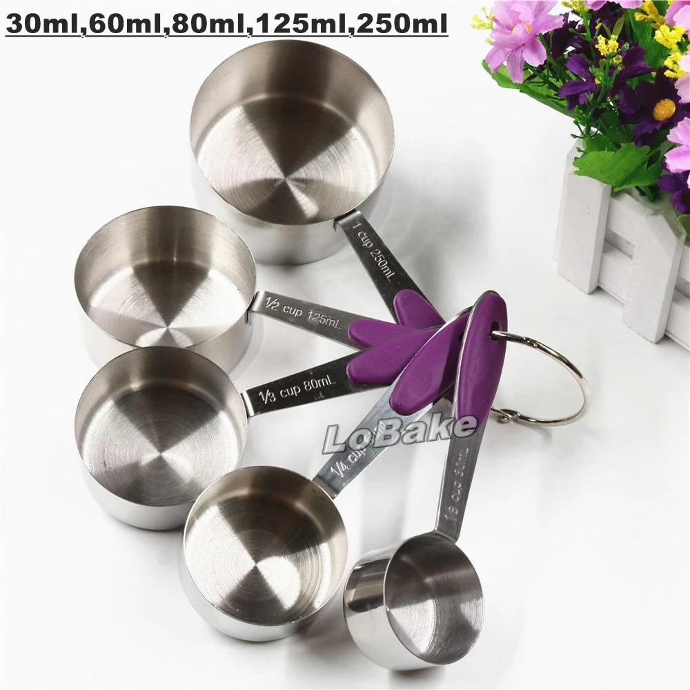 (5 units/set) Imported quality great stainless steel measuring spoon 30ml 60ml 80ml 125ml 250ml silicone handle measure cup set