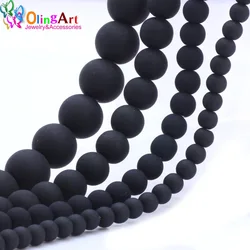 OlingArt Rubber Glass Beads 6MM/8MM/10MM/14MM Matte Black Color DIY Jewelry Making Bracelet/Necklace