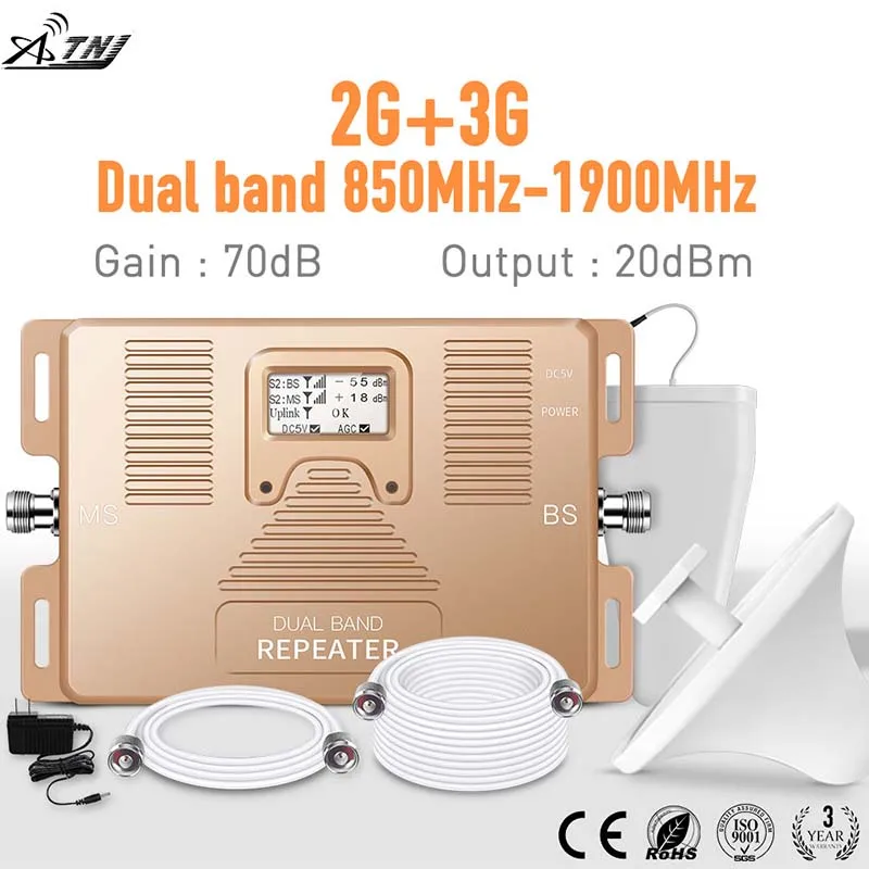 Best Quality!DUAL BAND 850/1900MHz GSM 2G 3G Smart large coverage cell phone signal booster mobile signal repeater amplifier kit