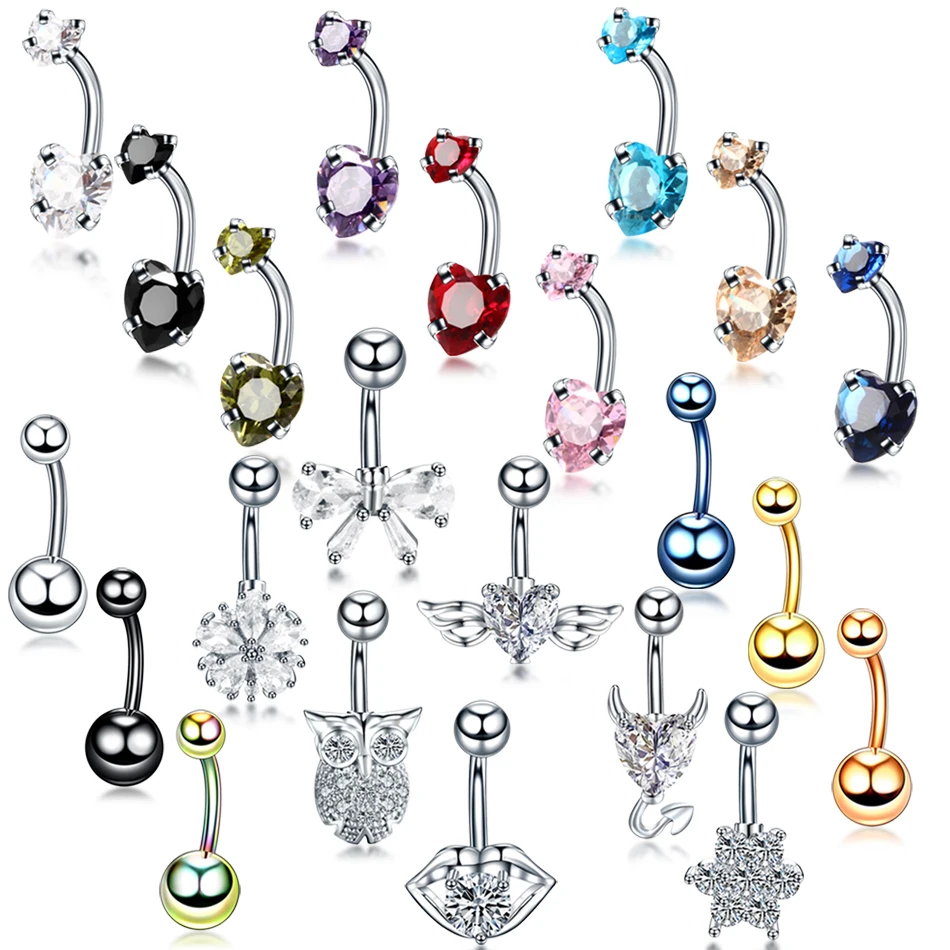 1PC Stainless Steel Navel Piercings Gem Belly Button Rings Piercings Navel Piercing Ombligo Belly Navel Body Jewelry Piercings