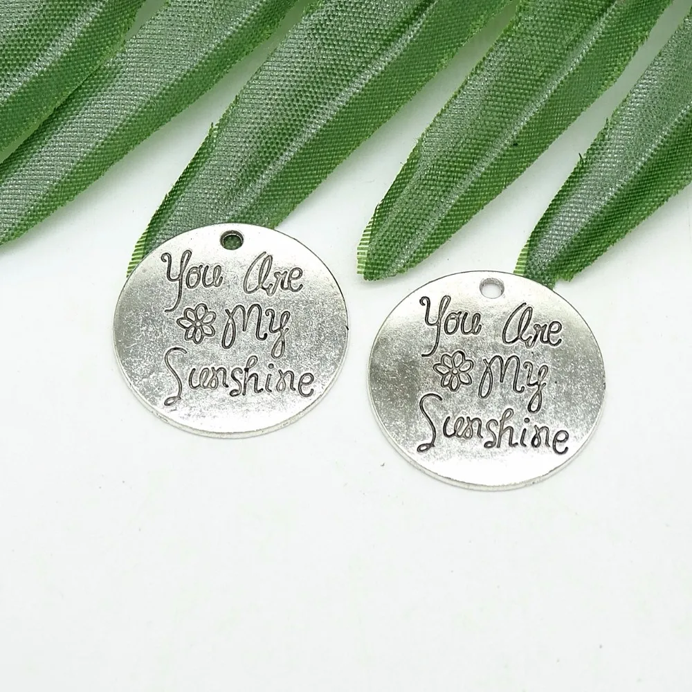 

Wholesales Charms plates you are my sunshine 25mm Antique Silver Making pendant fit,Vintage Tibetan Silver,DIY bracelet necklace