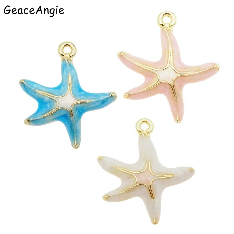 GraceAngie 6pcs/lot Golden Base Enamel Starfish shape charms Multi Color Pendant Jewelry DIY Necklace Making Bracelet Accessory