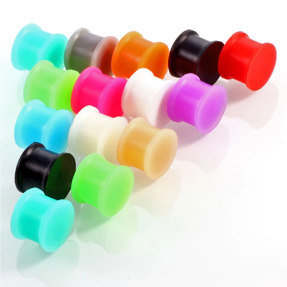 Alisouy 1 Pair Silicone Flexible Thin Double Flared Ear Plugs Flesh Tunnel Ear Gauge Expandar Stretcher Earrings body Piercing