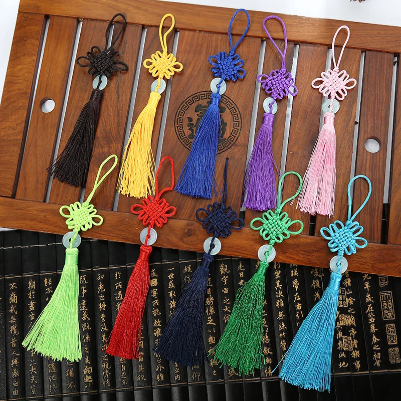 

10 Pcs Imitated Bowlder Chinese Knots Knotting Lucky Amulet Jade Coin Tassel Chinese Gifts Fringe Trim Pendant Decoration 2018