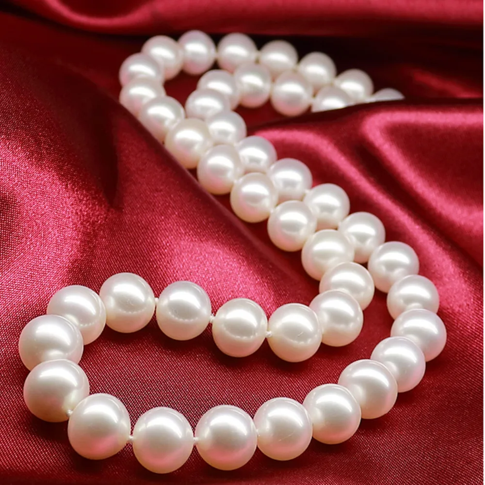 

women gift 17INCH GOLD CLASP AAA NATURAL Round 10-11MM Akoya SOUTH SEA White Pearl Necklace