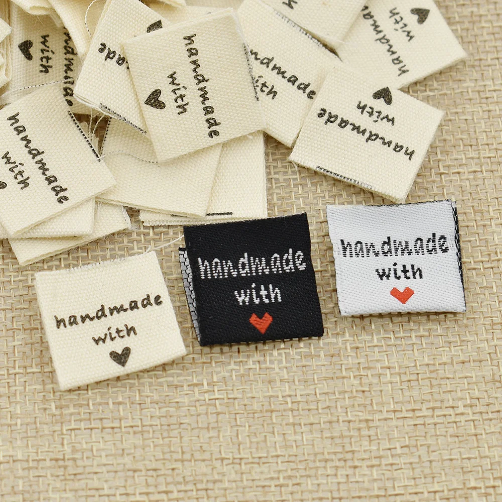100pcs Square Shape Handmade With Love Clothing Labels For DIY Craft Sewing On Clothes Bag Shoes Decor Cloth Tags