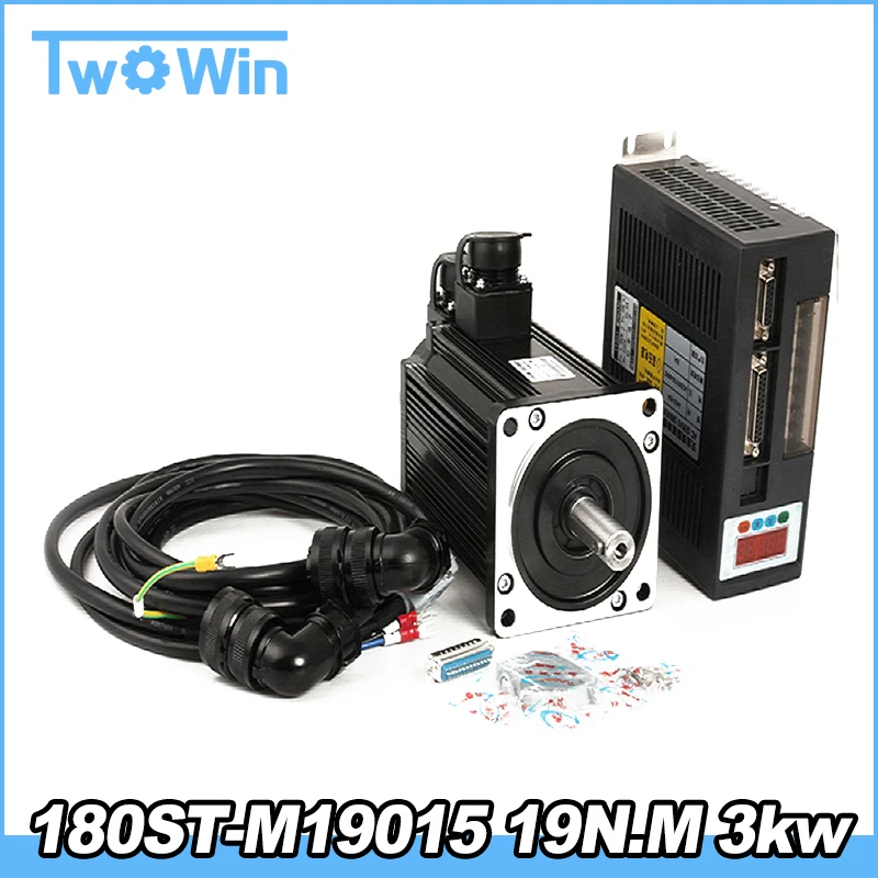 

High power 3.0kw cnc servo motor kits 180ST-M19015 19N.M 3000w servo motor matched servo drive synchronous motor