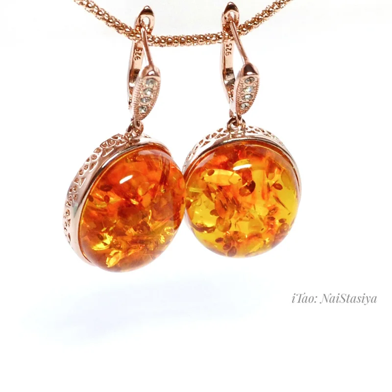 Ajojewel Oval Stone Orange Imitation Amber Jewelry Set High Quality Fashion Jewelry For Beautiful Women