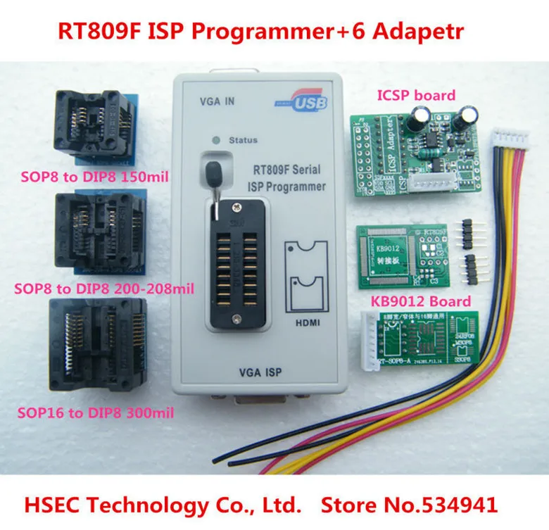 Newest RT809F programmer with 6pcs adapter +CD software SOP8 SOP16 socket KB9012 ICSP board