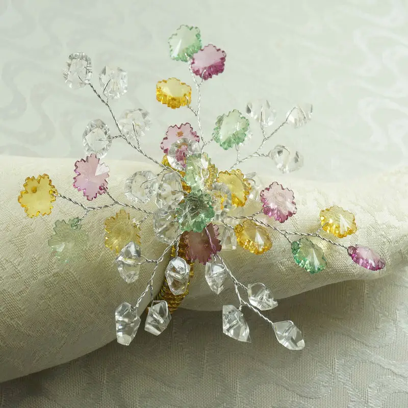 Qn16022502 Napkin Ring Napkin Crystal Flower With Glass Bead, Decoration 10 Pcs