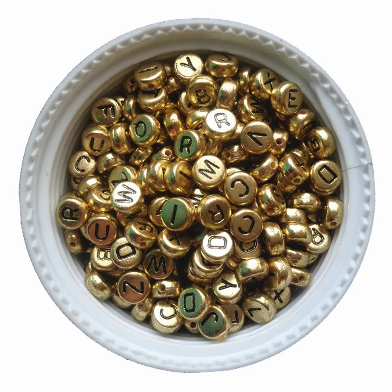 3600PCS/Lot 4*7MM Gold Color Acrylic Plastic Coin Shape A-Z Letter Beads Flat Round Shape Kint Jewelry Bracelet Spacer Beads