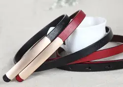 Cinturones abrasivos dorados con hebilla de Metal para mujer, cinturón negro de cuero genuino estrecho, Ceinture de cintura para mujer, diseñador de marca de lujo