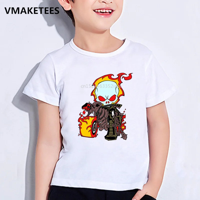 Kids Summer Short Sleeve Girls&Boys T shirts Movie Ghost Rider Cartoon Print Children's T-shirt Cool Funny Baby Clothes,HKP5197