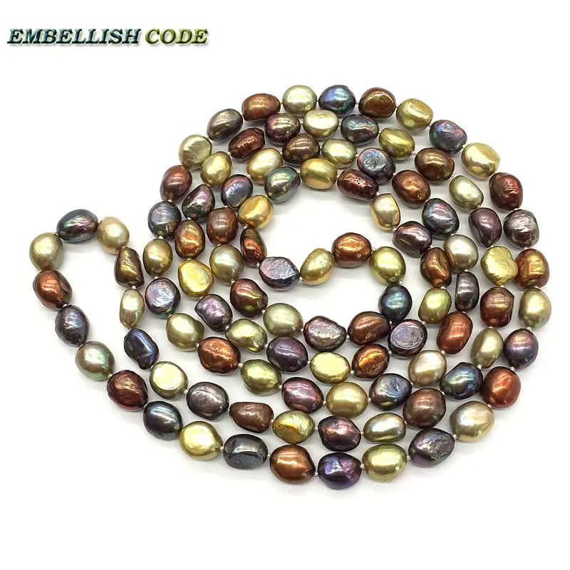 selling well triple long necklace Hong Kong Peacock blue coffee yellow wonderful 120cm 160cm baroque pearls real freshwater