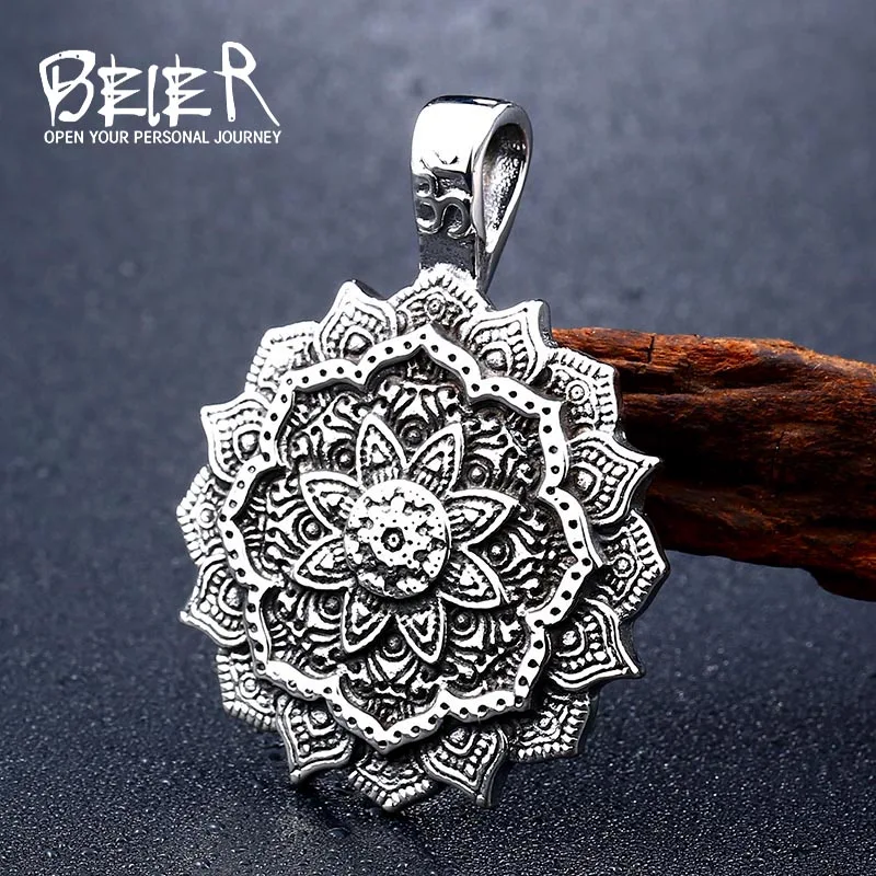 Beier SION L acier inoxydable Tibet Collier Spirituel Pendentif Mandala Collier Amulette Géométrique Bijoux Religieux BP8-310