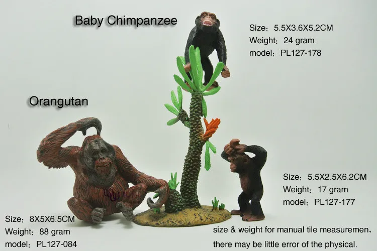 Action Figures:Baby Chimpanzee and Orangutan family pack Simulation model  Animals  kids  toys children educational props