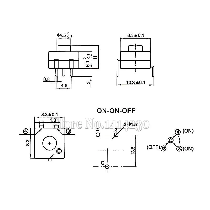 10Pcs Flashlight Button Switch 8008-213bs 8*8mm 3Pins ON-ON-OFF Push Switch