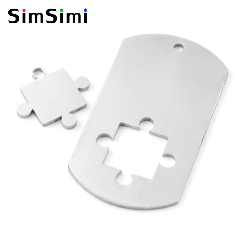 

Simsimi Lover's necklace Jigsaw in Dog tag pendant 2 in 1 Charm for ID print blank mirror polish stainless steel wholesale 50pcs