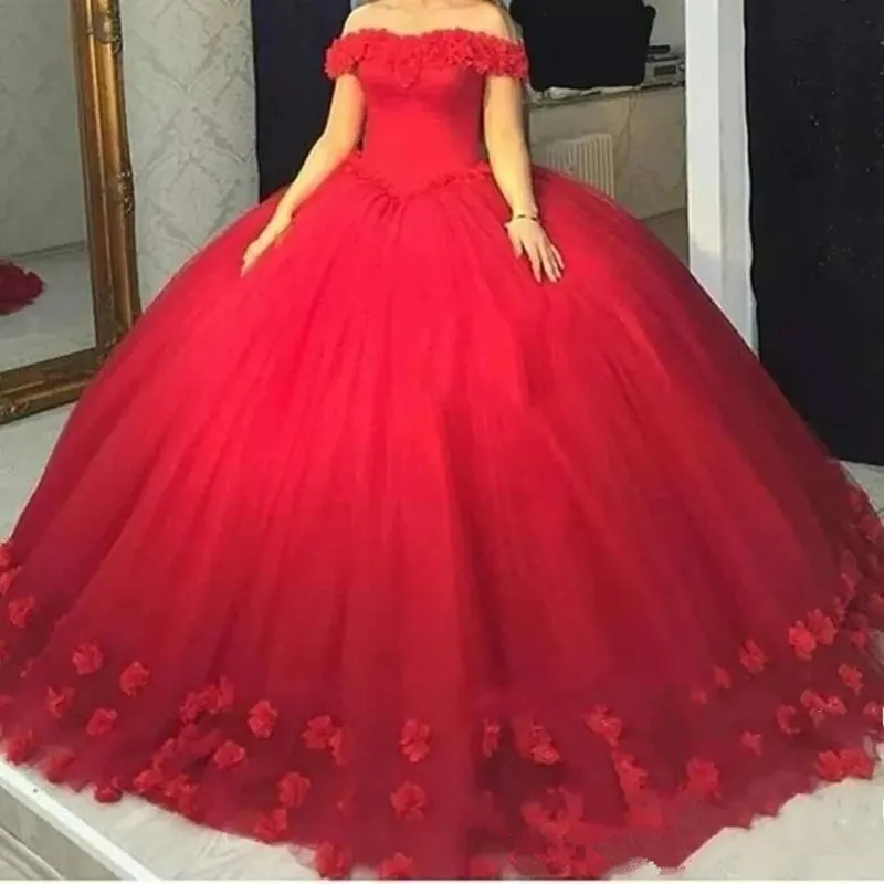 JaneVini Elegante Rosso Abiti stile Quinceanera 2019 Dell'innamorato Lungo Da Promenade Del Partito Abiti Fatti A Mano Fiori Plus Size abito di Sfera Quincera