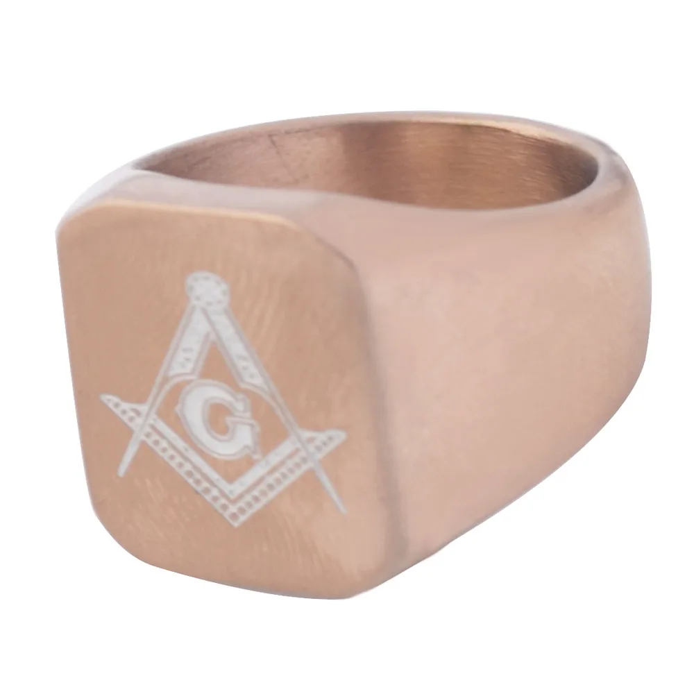 Men\'s rose gold-color freemason signet masonic biker ring,stainless steel fashion freemason ring for women ,wholesale jewelry