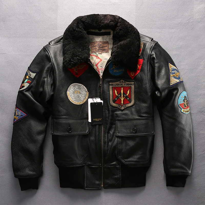 

Factory 2024 Men Air Force G1 Pilot Warm Fur Collar Leather Jacket Casual Thick Cowhide Cold Winter Russia Coats