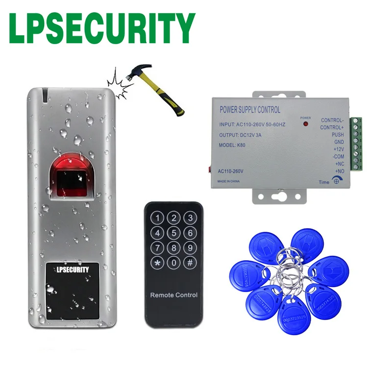 

10 tags 1000 users waterproof Metal Case RFID Biometric Fingerprint Access Control reader WG26 output power supply optional