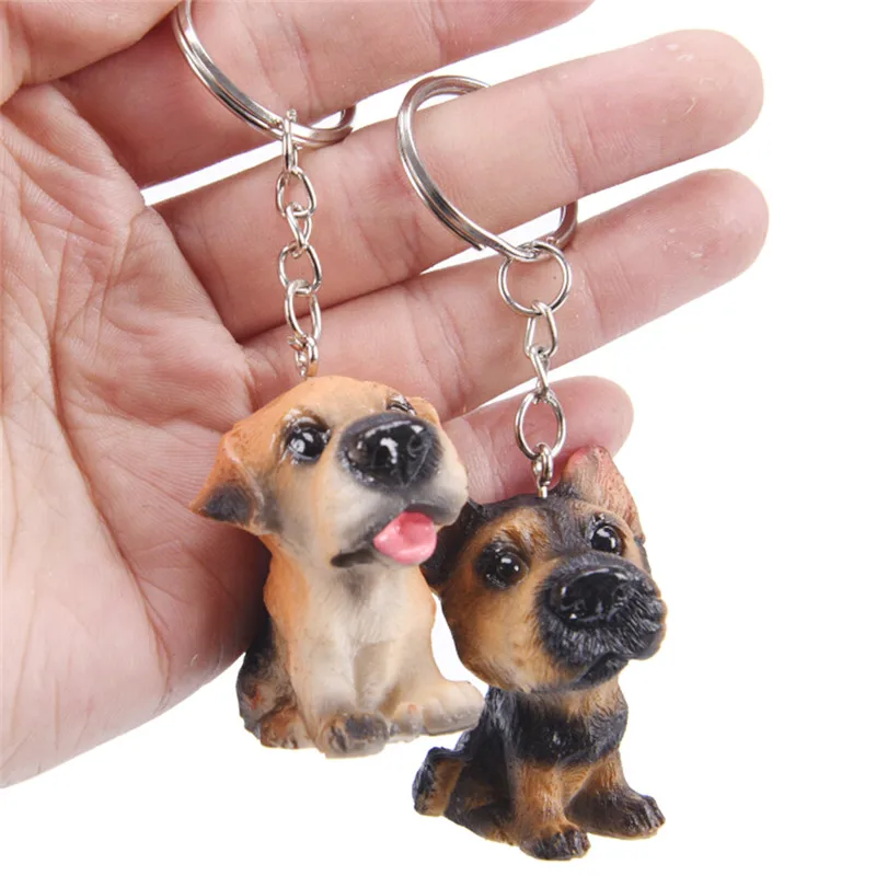 3D Resin Cute Dog Key Chain For Lovers Animal Keyring Key Ring Holder Pom Gift For Women Girl Bag Charms Keychains For Car