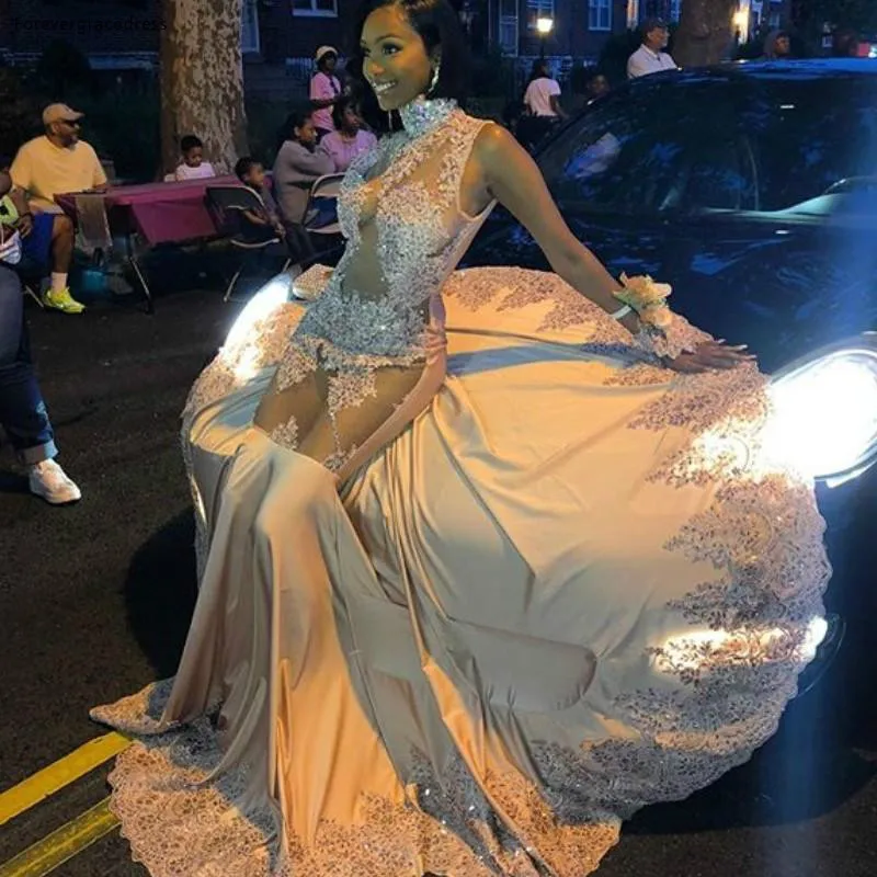 Vestido de lujo de fiesta de graduación, traje largo Formal con Apliques de encaje de sirena para fiestas de graduación y festividades, talla grande, 2019