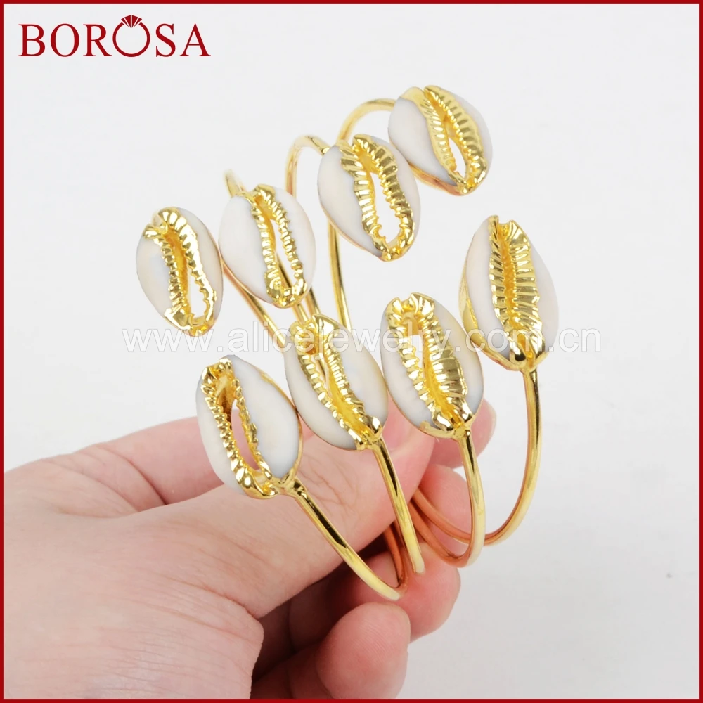 BOROSA Gold Color Double Shell Drusy Adjustable Bangle for Women, Best Quality Fashion Druzy Bangle for Women G1283