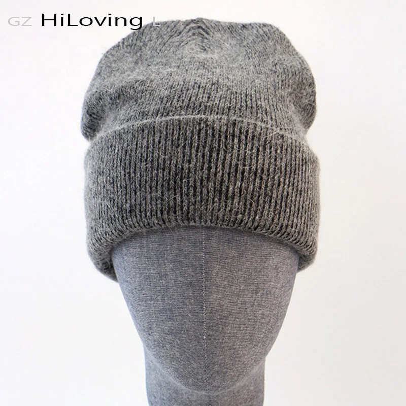 GZhilovingL Winter Famous Warm Wool Genuine Cap Casual Skullies Knitted Hats Black Rabbit Lana Knitted Hats Men\'s wool thick Hat