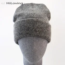 GZhilovingL Winter Famous Warm Wool Genuine Cap Casual Skullies Knitted Hats Black Rabbit Lana Knitted Hats Men's wool thick Hat