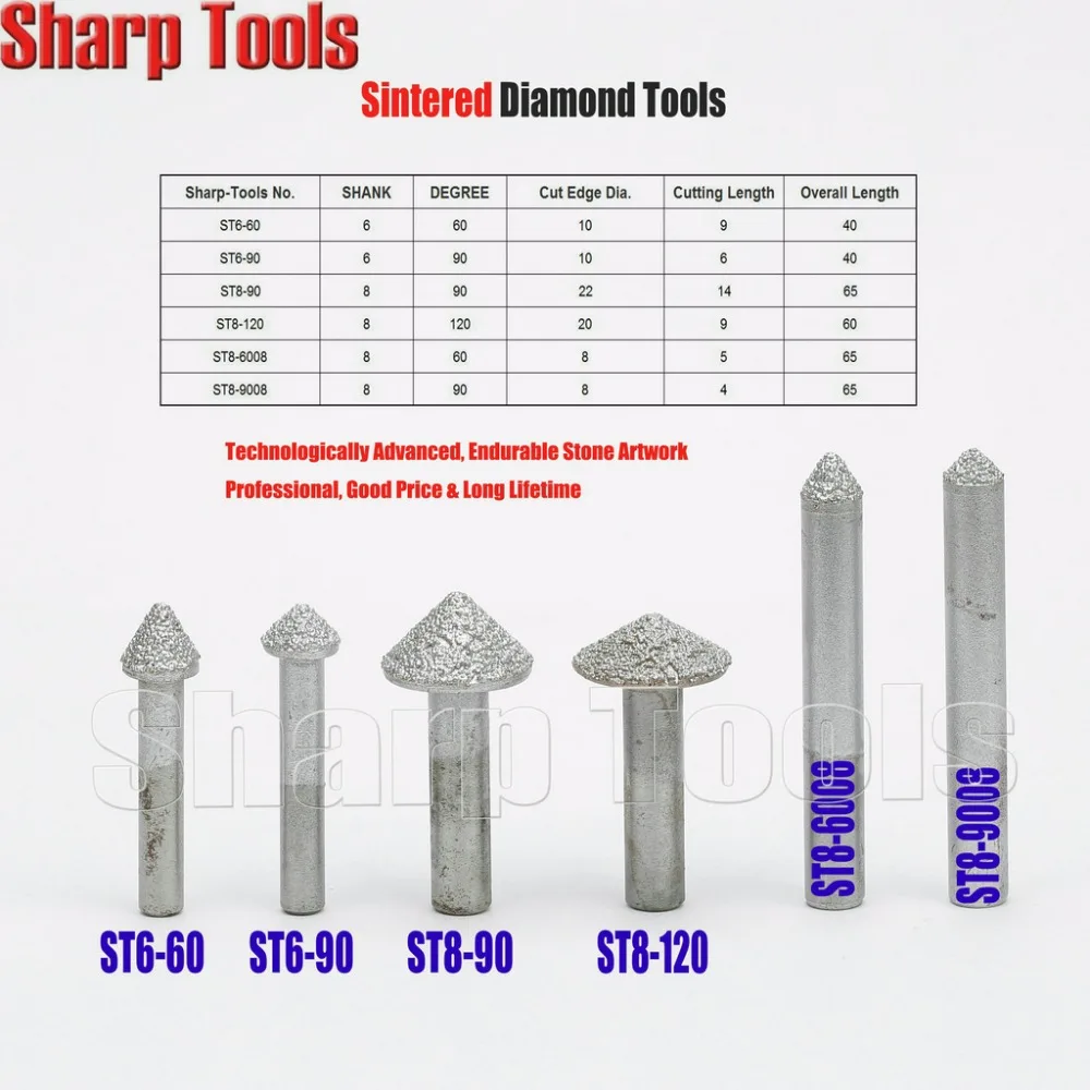 60-120 Degree V Engraving Bits Endmills Emery Diamond Cutters for Stone Carving Machine 3D Tapered CNC Router Milling Tools Set