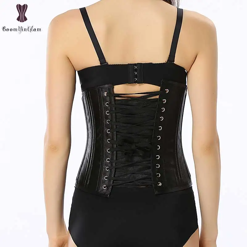 Satin Underbust Push Up Corset Top Plus Size Bustier Spiral Steel Boned Corselet Gothic Black Waist Trimmer Sexy Waist Cincher