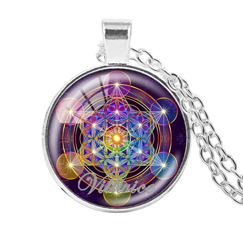 قلادة مكعب ميتاترون من VILLWICE زهرة الحياة ماندالا قلادة فن الزجاج نجمة داود الهندسة المقدسة مجوهرات النساء والرجال