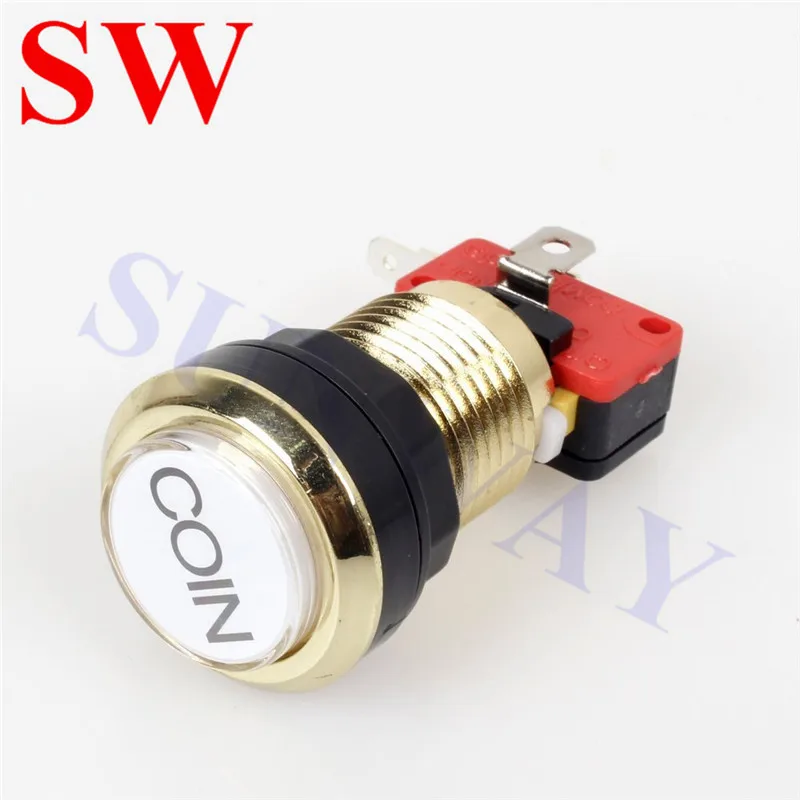 10PCS Arcade Buttons/ Gold Plated 5V / 12V LED Illuminated Push Button/CHROME Plated Coin Start Buttons with Mircoswitch