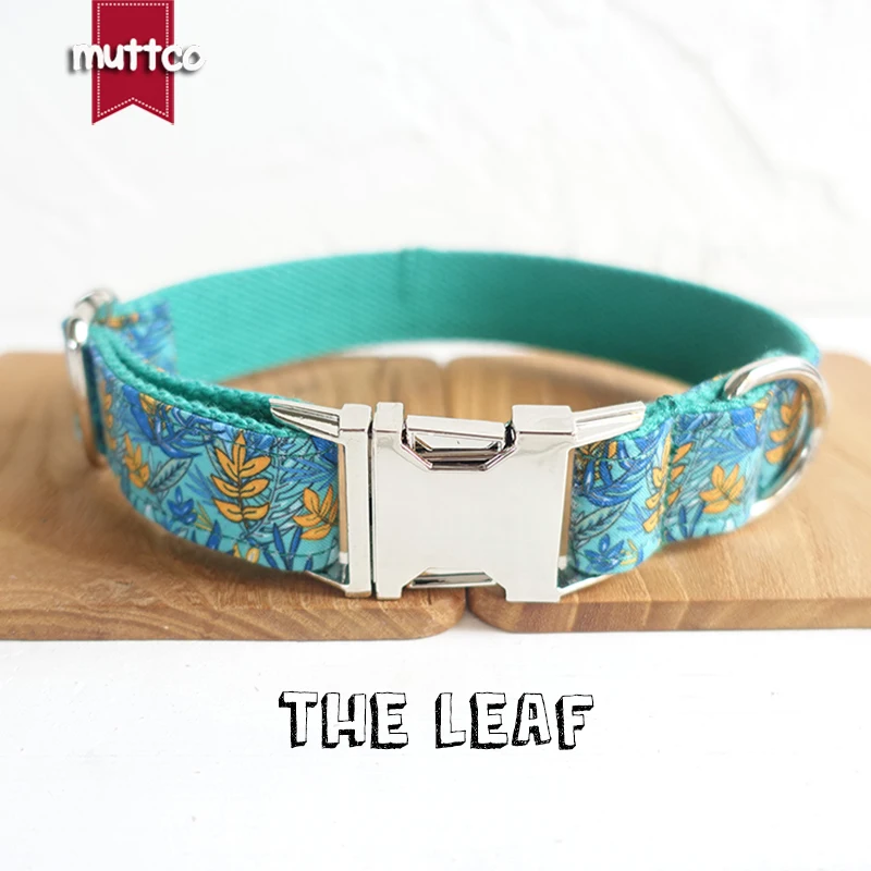 MUTTCO retailing colorful collar handmade dog collar THE LEAF 5 sizes dog collar leash UDC066